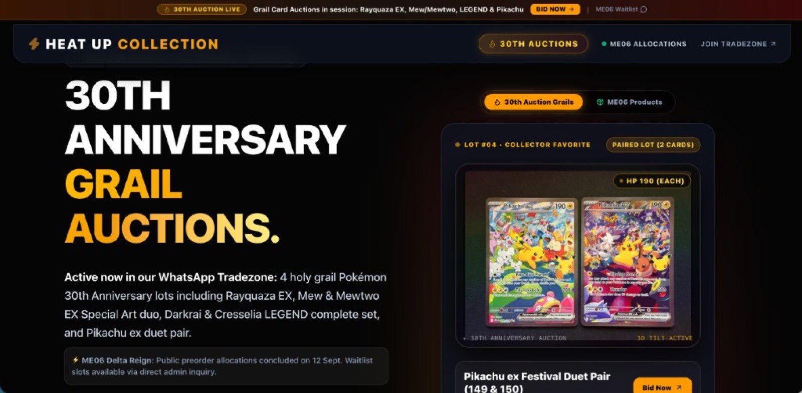 Heat Up Collection homepage — 30th Anniversary Grail Auctions